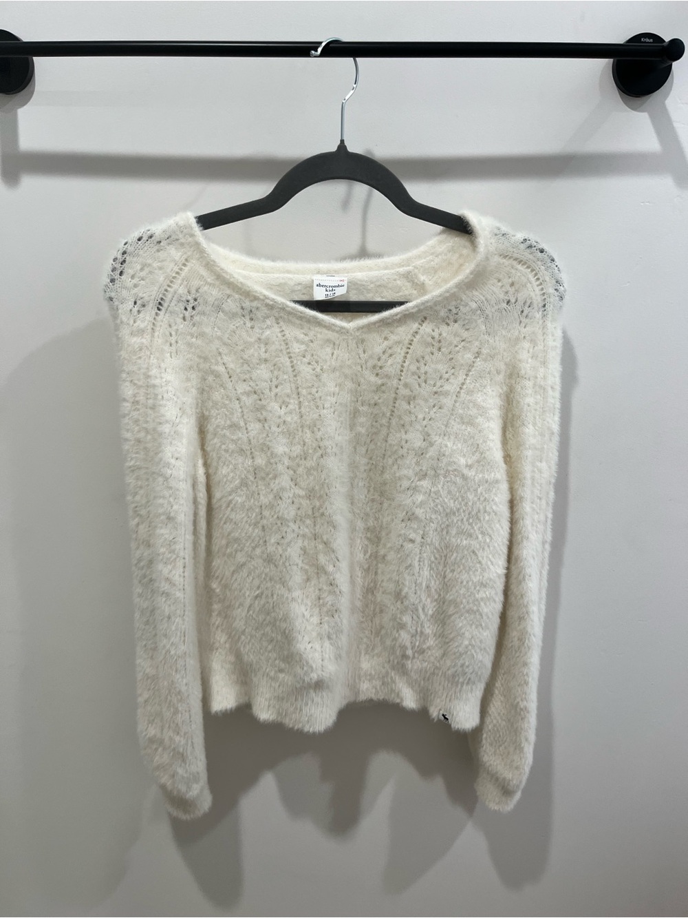 abercrombie kids Cream Fuzzy V-Neck Sweater